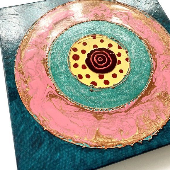 Original Art “Bullseye #31” Artwork Mixed Media Painting Frame Ready 12”x12” - Picture 2 of 5